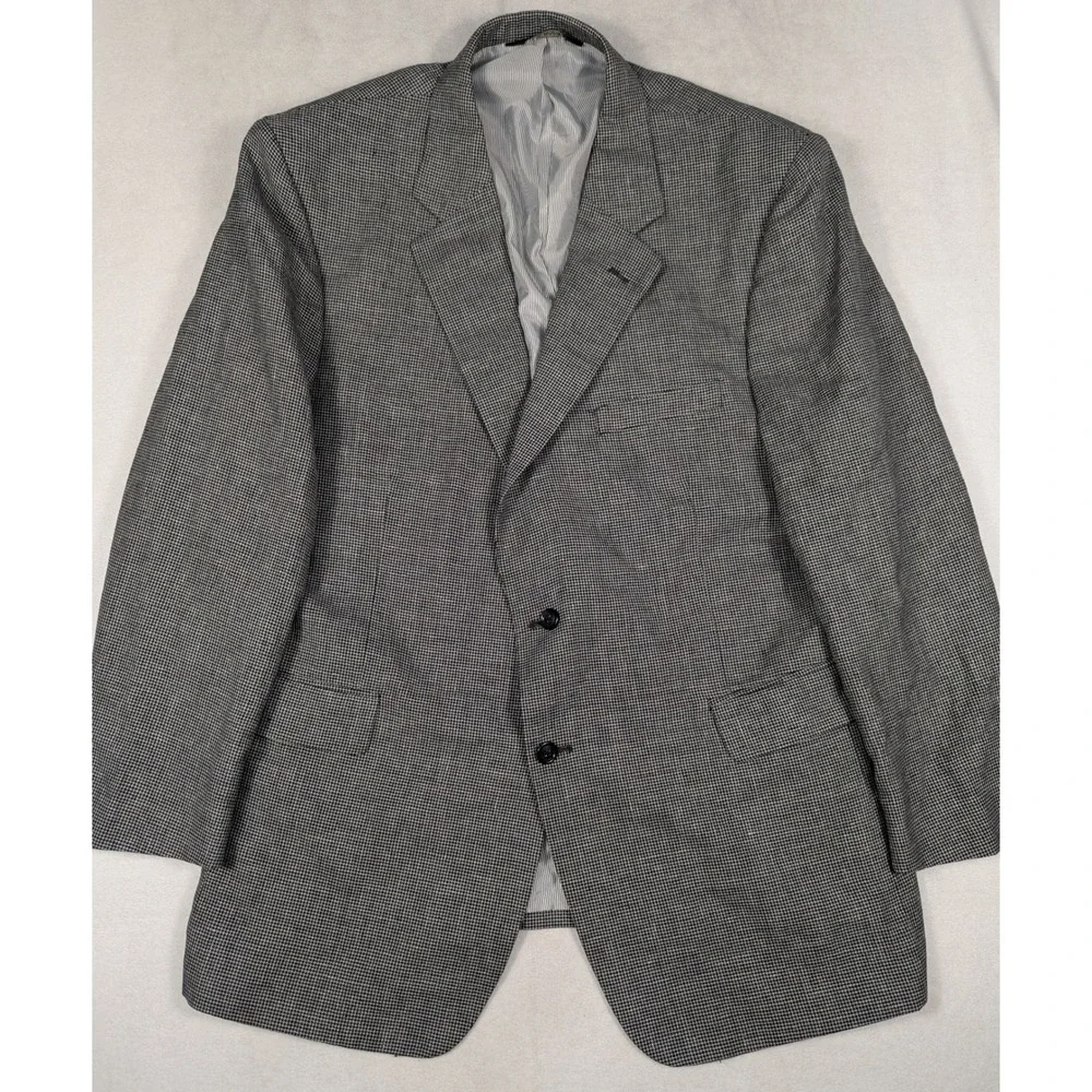 Jos. A. Bank Mens 48R Linen Wool Blend Houndstooth‎ Blazer Sport Coat Grey 01175